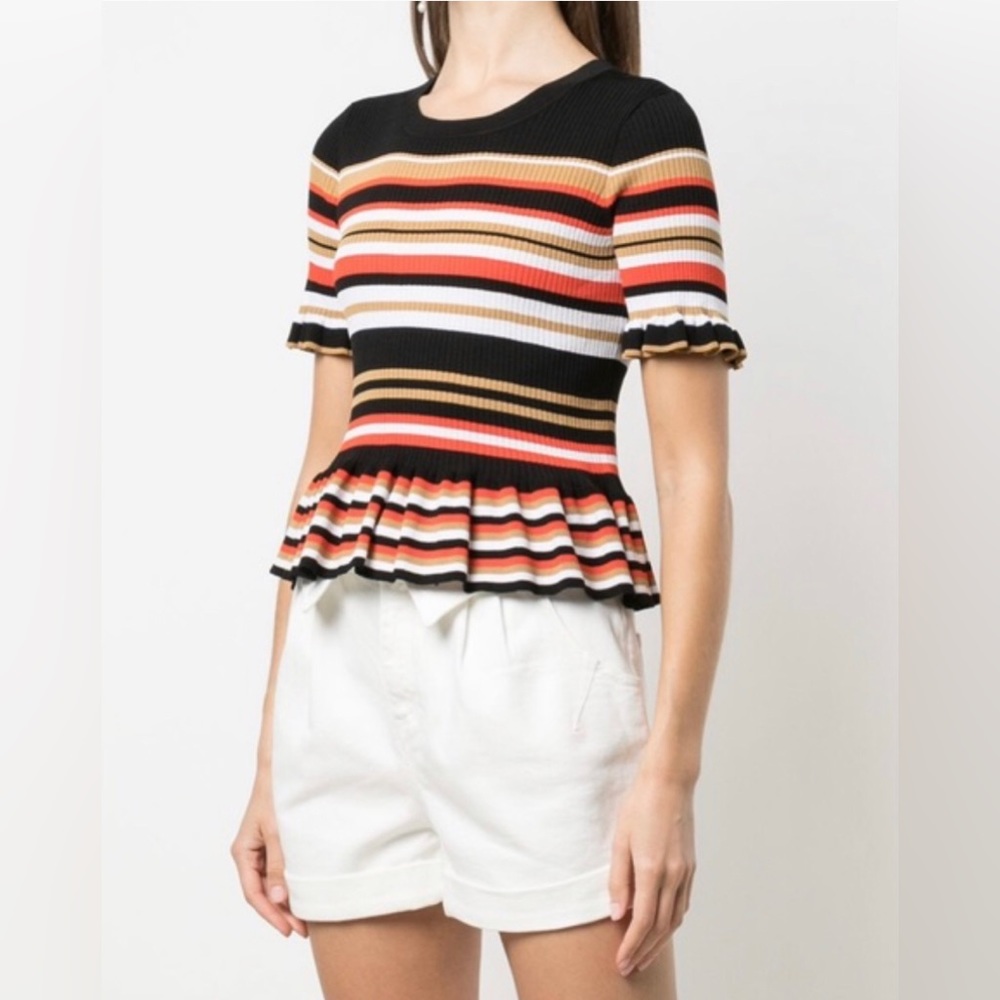 Cinq A Sept Milly Ribbed Striped Peplum Top Size XS